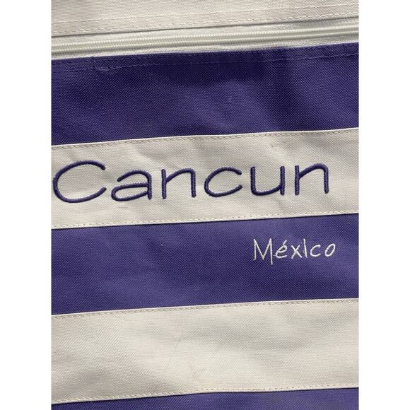 Cancun Mexico 18" Large Striped Beach Tote Bag, Purple, Zippered Beach Towel Bag - Picture 2 of 5